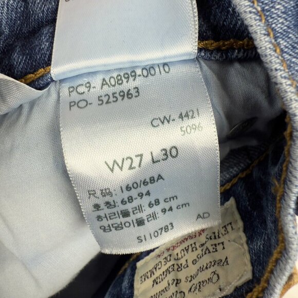 Levi's 70's High Rise Flare Straight Stretch Medium Dark Blue Wash Jeans Size 27 - Picture 4 of 5